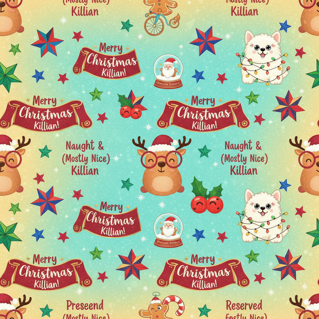 Personalized Christmas Wrapping Paper - whimsical, whitty bright! merry | Custom AI Design | Wrapelle