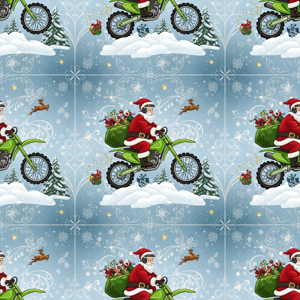 Personalized Christmas Wrapping Paper - santa riding green dirt | Custom AI Design | Wrapelle