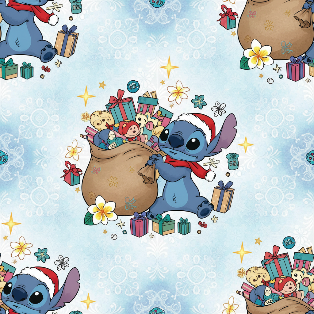 Personalized Christmas Wrapping Paper - stitch with presents | Custom AI Design | Wrapelle