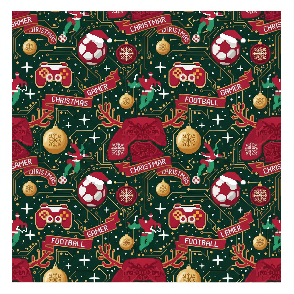 Personalized Christmas Wrapping Paper - christmas gamer plays football | Custom AI Design | Wrapelle