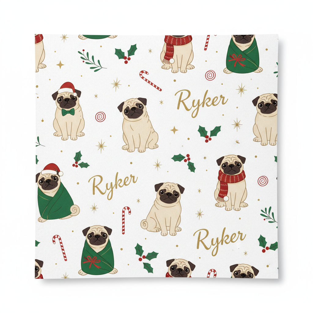 Personalized Christmas Wrapping Paper - christmas pugs. very classy | Custom AI Design | Wrapelle