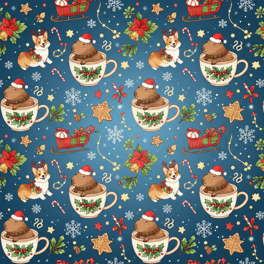 Personalized Christmas Wrapping Paper - christmas capybara corgis | Custom AI Design | Wrapelle