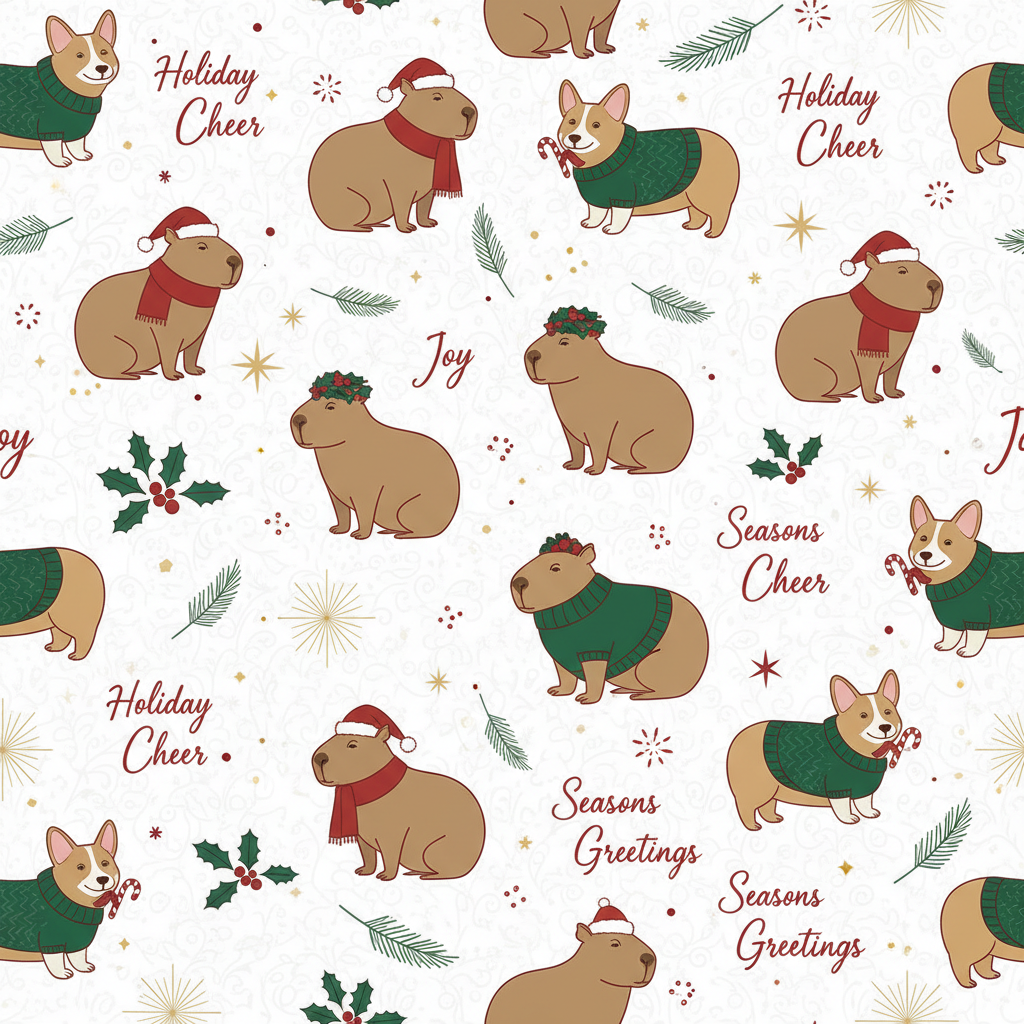 Personalized Christmas Wrapping Paper - christmas capybara corgis. classy | Custom AI Design | Wrapelle