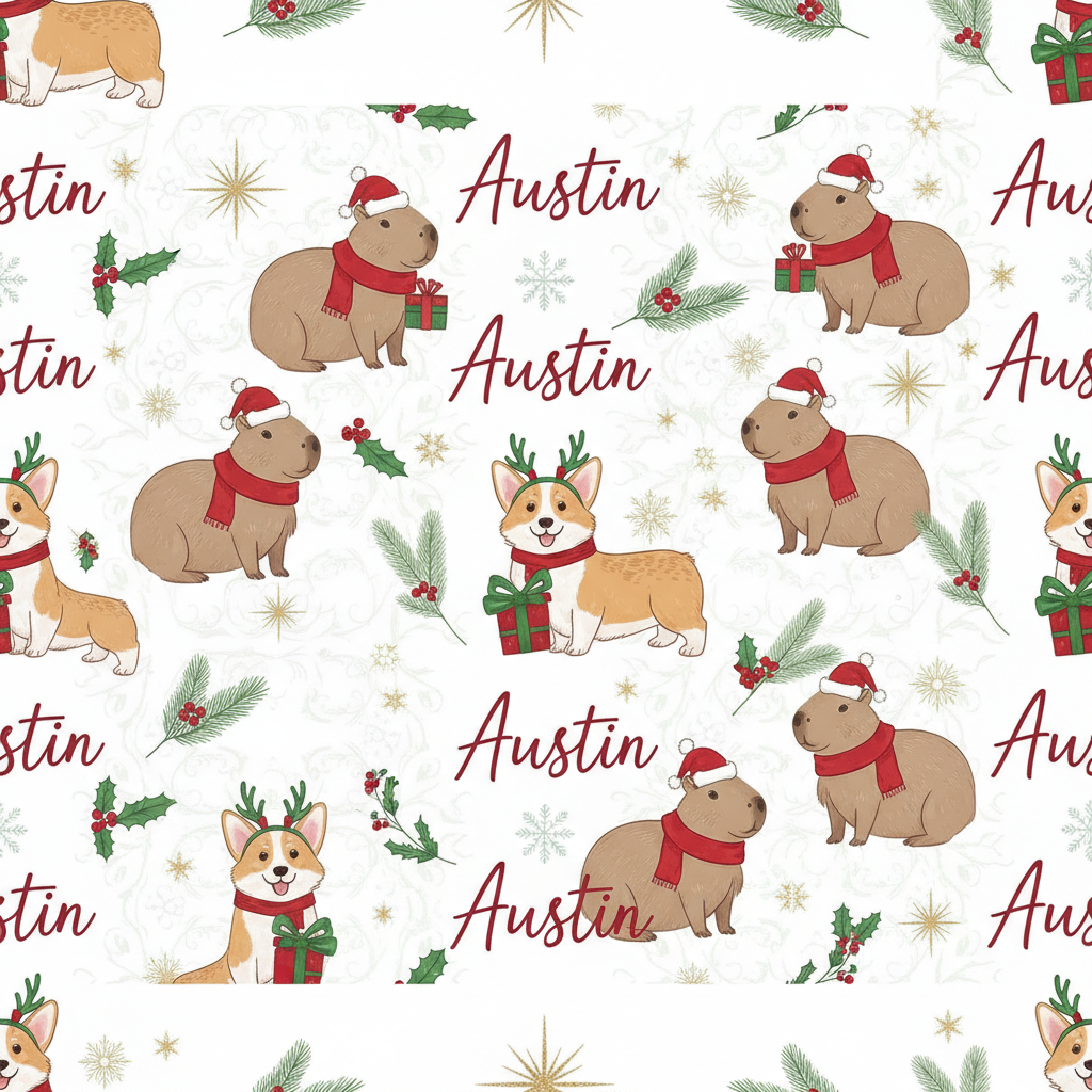 Personalized Christmas Wrapping Paper - christmas capybara corgis. classy | Custom AI Design | Wrapelle
