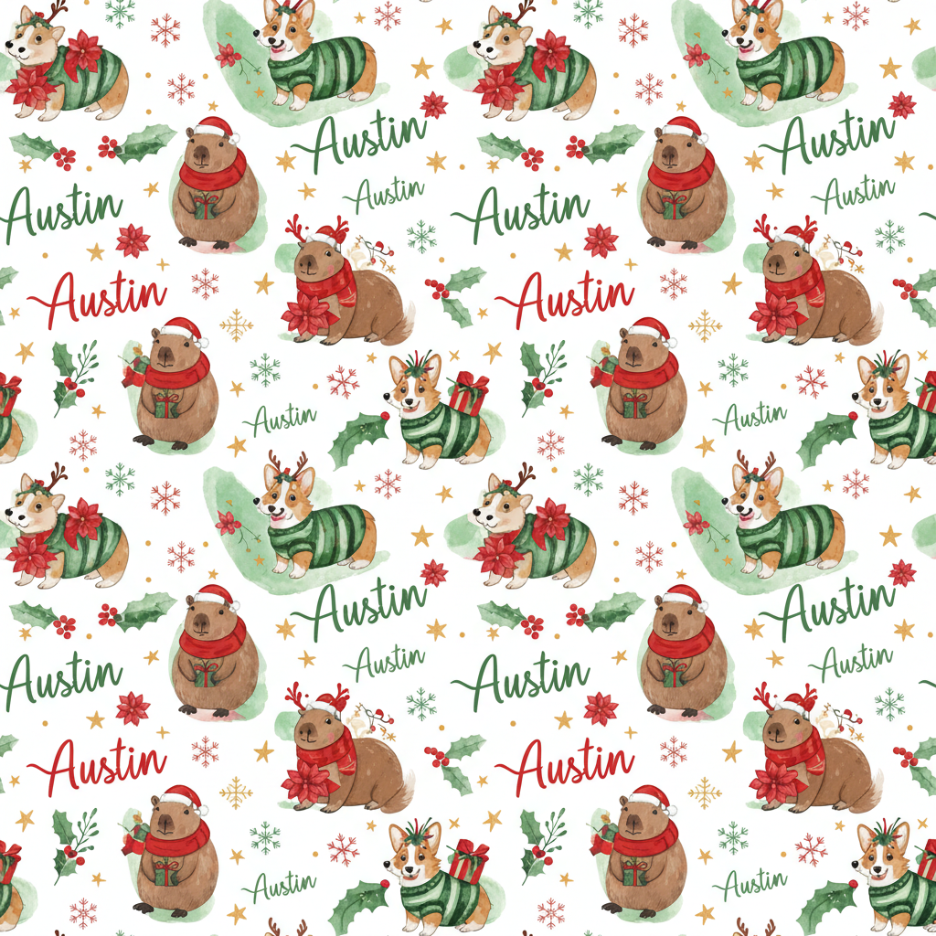 Personalized Christmas Wrapping Paper - christmas capybara corgis. classy | Custom AI Design | Wrapelle