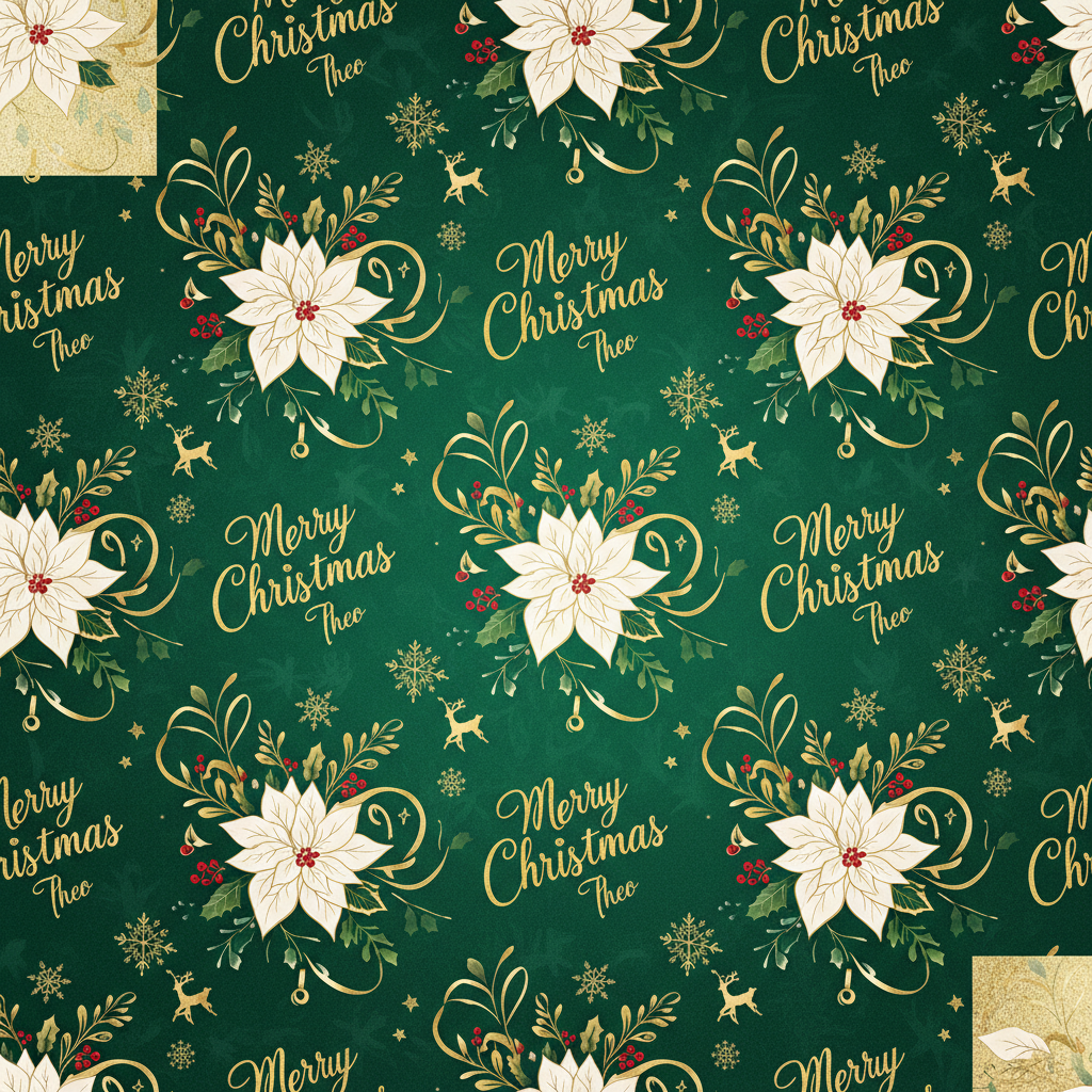 Personalized Christmas Wrapping Paper - merry christmas theo | Custom AI Design | Wrapelle