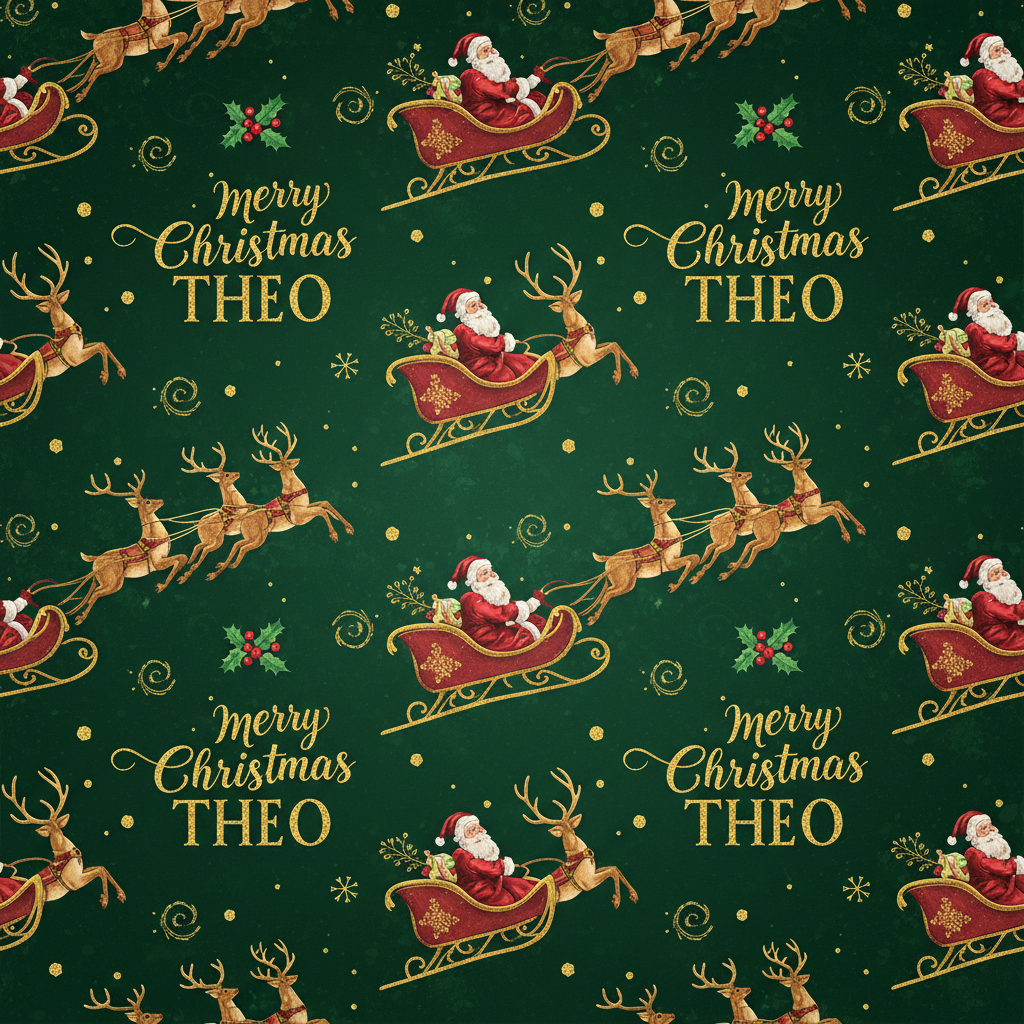 Personalized Christmas Wrapping Paper - merry christmas theo. theo | Custom AI Design | Wrapelle