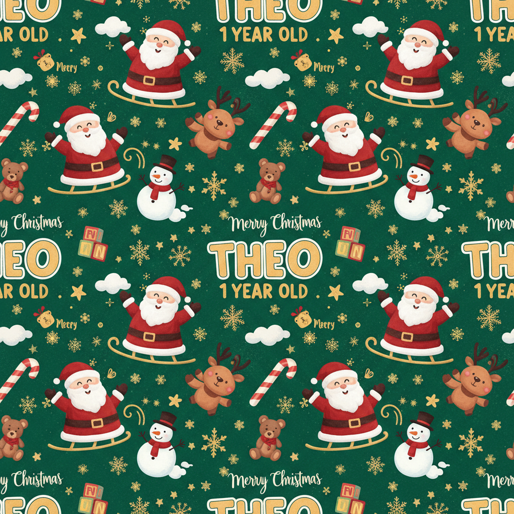 Personalized Christmas Wrapping Paper - merry christmas theo. theo | Custom AI Design | Wrapelle