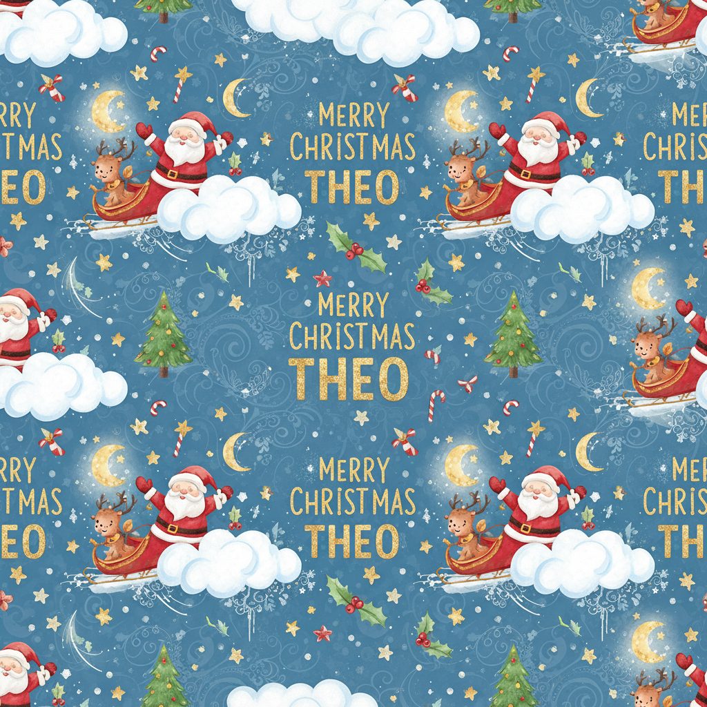Personalized Christmas Wrapping Paper - merry christmas theo. theo | Custom AI Design | Wrapelle