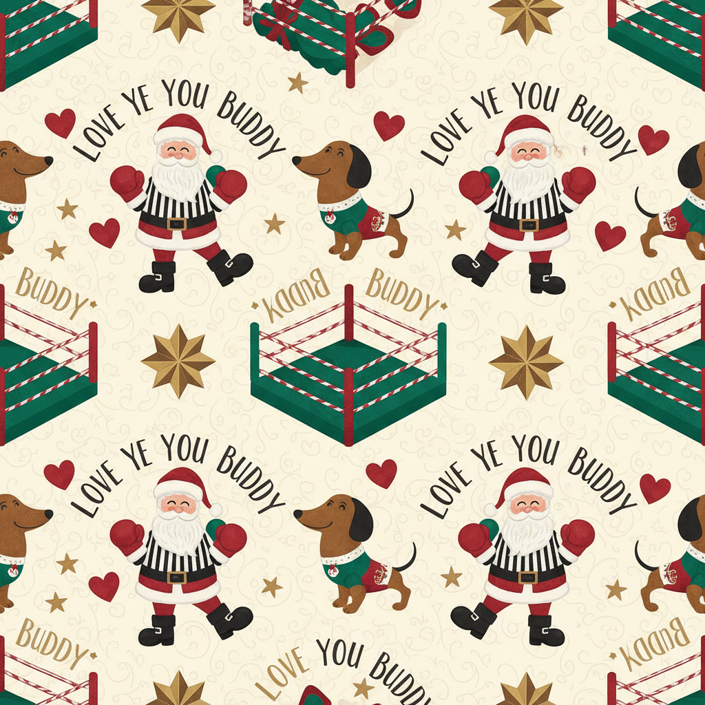 Personalized Christmas Wrapping Paper - love buddy, boxing, santa, | Custom AI Design | Wrapelle