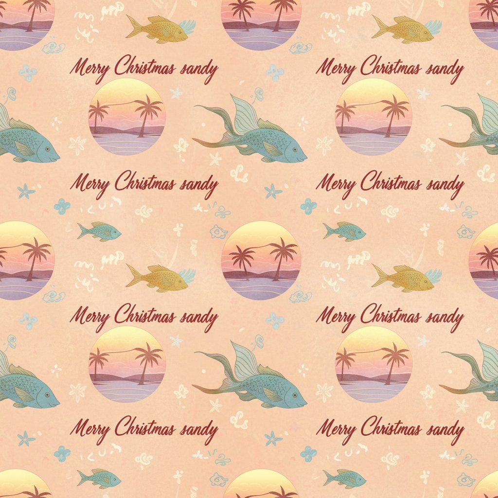 Personalized Christmas Wrapping Paper - merry christmas sandy surrounded | Custom AI Design | Wrapelle