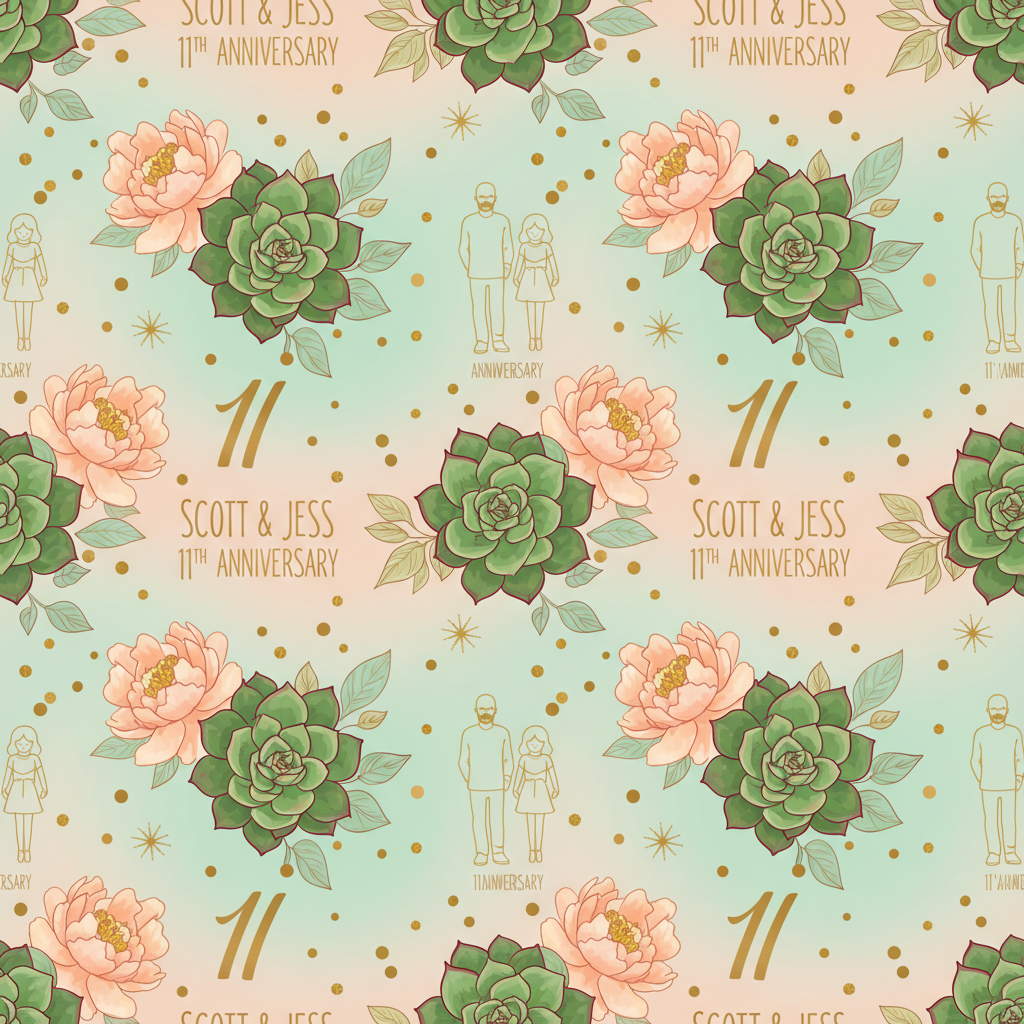 Personalized Anniversary Wrapping Paper - it's 11th anniversary. names | Custom AI Design | Wrapelle