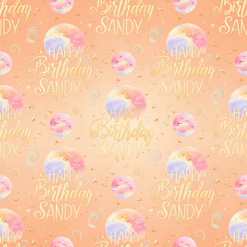 Personalized Birthday Wrapping Paper - happy birthday sandy surrounded | Custom AI Design | Wrapelle
