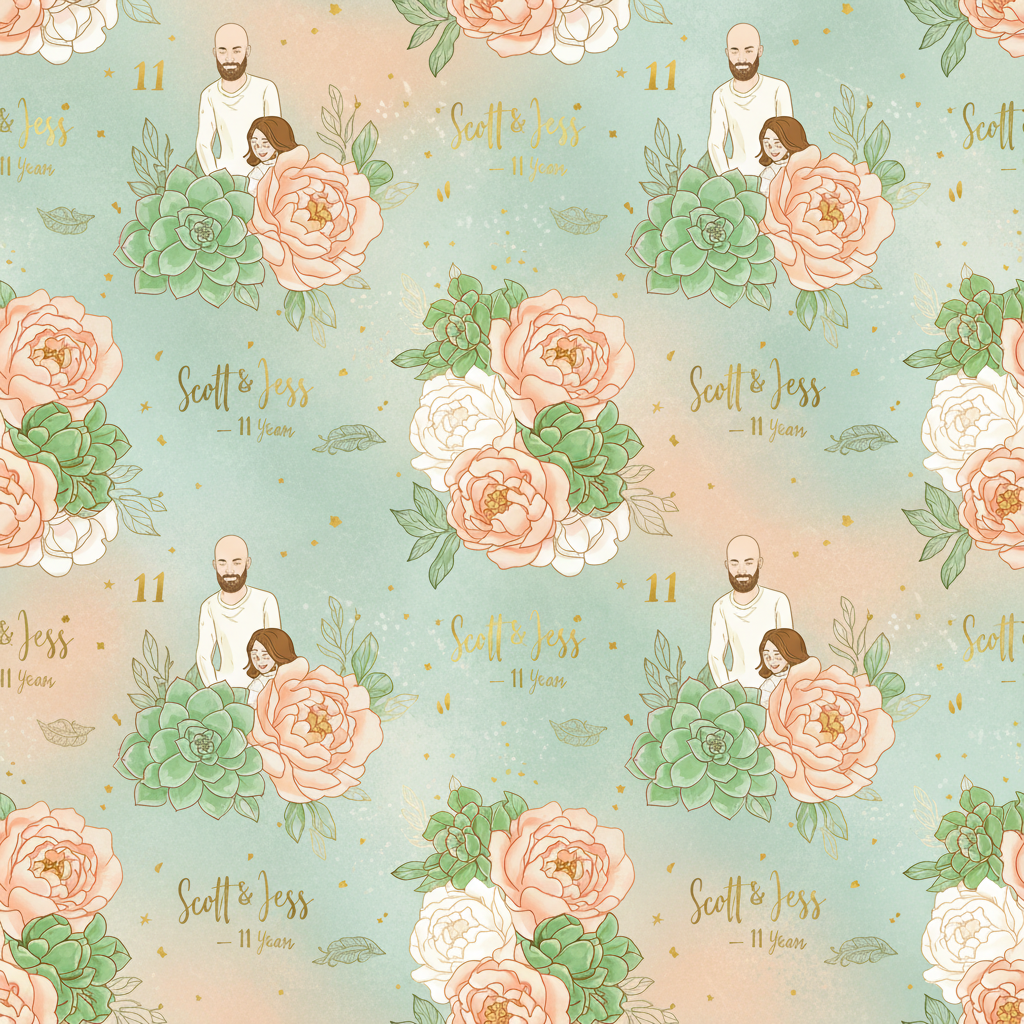 Personalized Anniversary Wrapping Paper - it's 11th anniversary. names | Custom AI Design | Wrapelle
